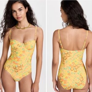 NWOT Tory Burch Underwire One-Piece Swimsuit Yellow Blossom – Size S